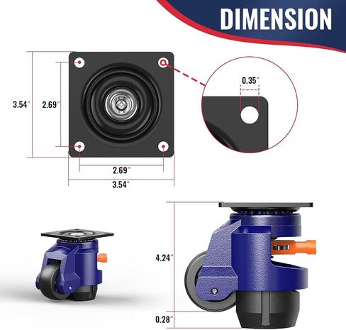 Leveling Casters with Ratchet Handle Design Total Capacity 440Lbs Heavy Duty Casters Set of 4 Industrial Casters with Adjustable Leveling Pads in Saudi Arabia