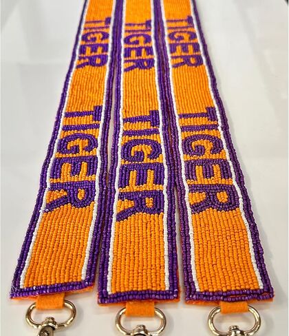 Lashicorn Tigers Beaded Purse Strap Purple and Orange Stars Clemson 49" South Carolina College University Game day Clear Crossbody Stadium Bag in Saudi Arabia