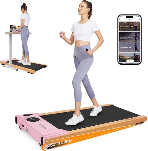 Walking Pad with Incline,Wooden Frame Under Desk Treadmill,Treadmills for Home,300 lb Capacity,APP/LED Touchscreen/Remote Controlled in Saudi Arabia
