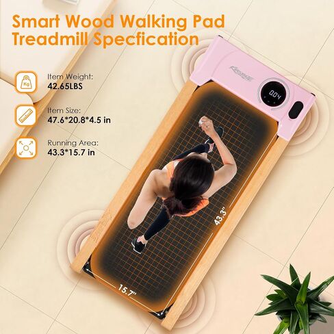 Walking Pad with Incline,Wooden Frame Under Desk Treadmill,Treadmills for Home,300 lb Capacity,APP/LED Touchscreen/Remote Controlled in Saudi Arabia