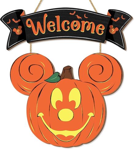 Halloween Pumpkin Decorations for Front Door, Halloween Mouse Welcome Hanging Sign, Happy Halloween Wooden Pumpkin Signs, Wood Door Hanger Ornaments for Home Window Wall Outdoor Decor, 13.4x14 inches in Saudi Arabia