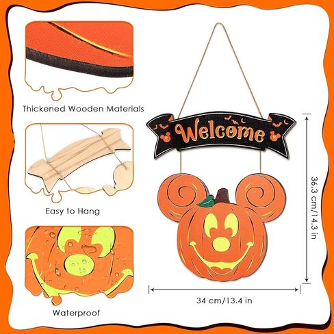 Halloween Pumpkin Decorations for Front Door, Halloween Mouse Welcome Hanging Sign, Happy Halloween Wooden Pumpkin Signs, Wood Door Hanger Ornaments for Home Window Wall Outdoor Decor, 13.4x14 inches in Saudi Arabia