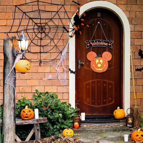 Halloween Pumpkin Decorations for Front Door, Halloween Mouse Welcome Hanging Sign, Happy Halloween Wooden Pumpkin Signs, Wood Door Hanger Ornaments for Home Window Wall Outdoor Decor, 13.4x14 inches in Saudi Arabia