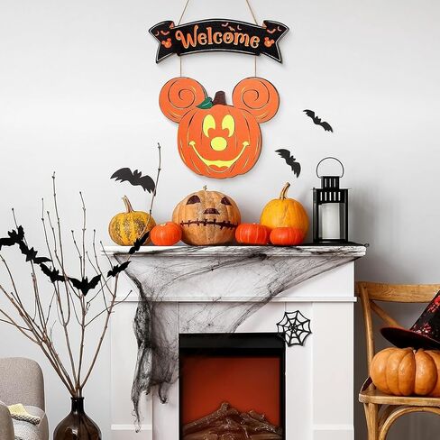 Halloween Pumpkin Decorations for Front Door, Halloween Mouse Welcome Hanging Sign, Happy Halloween Wooden Pumpkin Signs, Wood Door Hanger Ornaments for Home Window Wall Outdoor Decor, 13.4x14 inches in Saudi Arabia