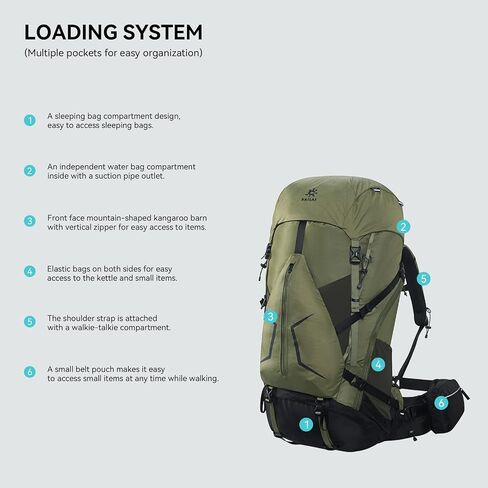 KAILAS RIDGE III 65+5L Unisex Adult Trekking Bacpack Waterproof Backpacking for Travelling Camping (M, Black) in Kuwait