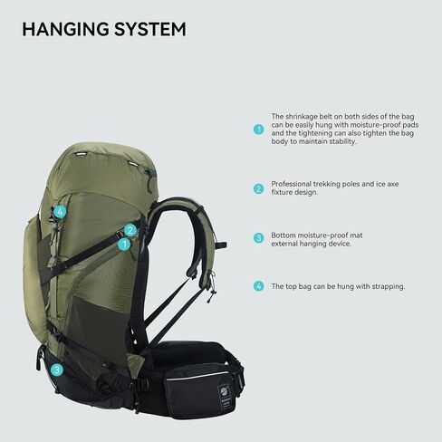 KAILAS RIDGE III 65+5L Unisex Adult Trekking Bacpack Waterproof Backpacking for Travelling Camping (M, Black) in Kuwait