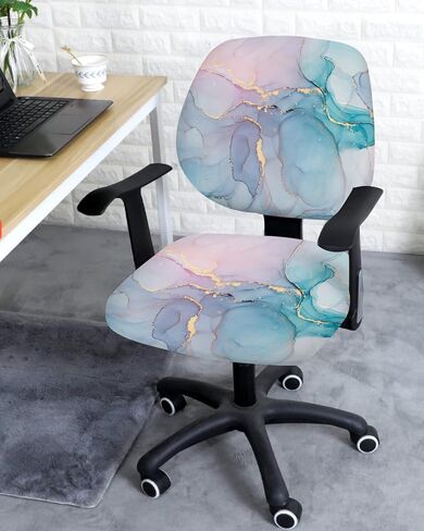 Turquoise Marble Computer Office Chair Cover Abstract Pink Purple Blue Marble Stretchable Chair Covers Universal Desk Rotating Chair Slipcovers Washable Spandex Chair Seat Protectors in Saudi Arabia