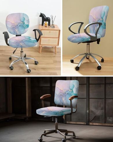 Turquoise Marble Computer Office Chair Cover Abstract Pink Purple Blue Marble Stretchable Chair Covers Universal Desk Rotating Chair Slipcovers Washable Spandex Chair Seat Protectors in Saudi Arabia