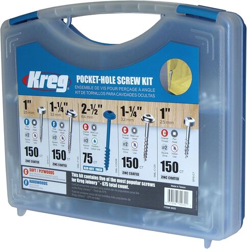 طقم براغي بفتحة الجيب Sk03 من شركة Kreg Enterprises Inc، 675 قطعة in Kuwait