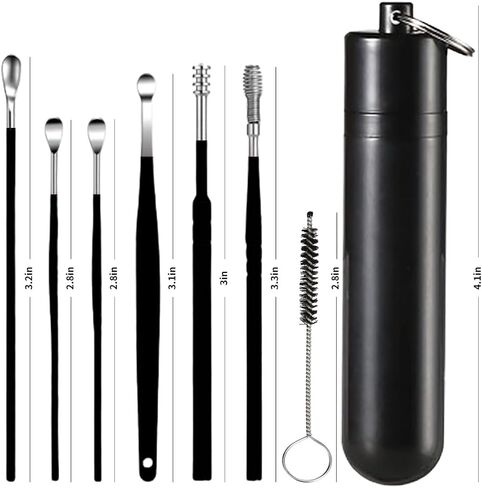 7 Pcs Ear Pick Earwax Removal Kit, Ear Cleansing Tool Set, Ear Curette Ear Wax Remover Tool with a Cleaning Brush and Storage Box (Black) Asian Chinese Ear Pick in Saudi Arabia
