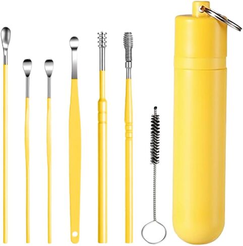 7 Pcs Ear Pick Earwax Removal Kit, Ear Cleansing Tool Set, Ear Curette Ear Wax Remover Tool with a Cleaning Brush and Storage Box (Black) Asian Chinese Ear Pick in Saudi Arabia