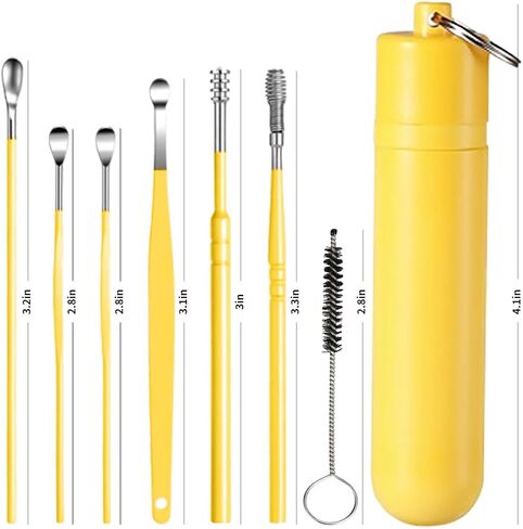 7 Pcs Ear Pick Earwax Removal Kit, Ear Cleansing Tool Set, Ear Curette Ear Wax Remover Tool with a Cleaning Brush and Storage Box (Black) Asian Chinese Ear Pick in Saudi Arabia