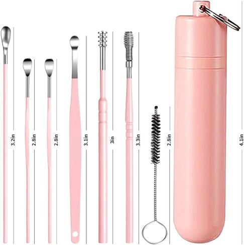 7 Pcs Ear Pick Earwax Removal Kit, Ear Cleansing Tool Set, Ear Curette Ear Wax Remover Tool with a Cleaning Brush and Storage Box (Black) Asian Chinese Ear Pick in Saudi Arabia