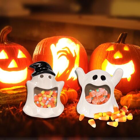 Ghost Candlestick Candy Bowl Set of 2,Small Tabletop Indoor Halloween Decorations, Tableware Party Decoration Tool. in Saudi Arabia
