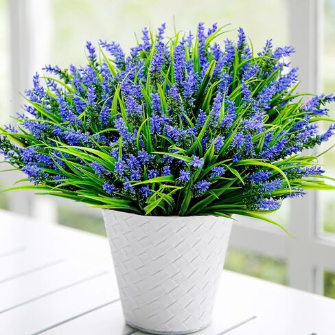 Artificial Fake Plants Flowers for Outdoor Decoration,24 Bundles Plastic Lavender Faux Flowers UV Resistant for Home Garden Planter Porch Patio Yard Decor (White) in Saudi Arabia