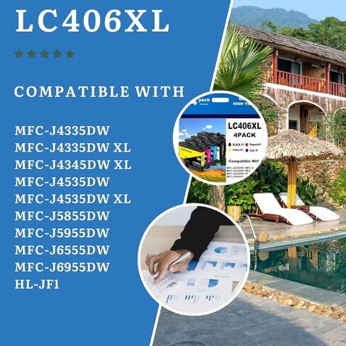 خراطيش حبر LC406XL متوافقة مع Brother LC406XL LC406 لطابعة Brother MFC-J4335DW MFC-J4535DW MFC-J4335DW MFC-J5855DW MFC-J6555DW MFC-J6955DW 4 عبوات (أسود سماوي أرجواني أصفر) in Kuwait