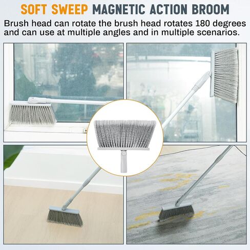 مكنسة محمولة مغناطيسية مع مقبض قابل للتعديل، فرشاة 2 في 1 ومكنسة مع رأس فرشاة دوارة 180 درجة مقاومة للبقع، فرشاة أرضية ذات شعيرات ناعمة لتنظيف المطبخ وفناء المكتب in Kuwait