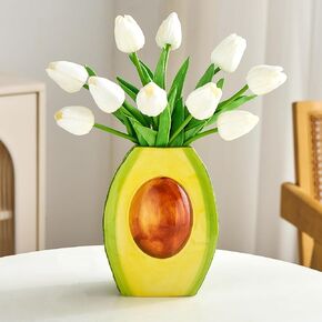 Ceramic Green Vase, Modern Cute Vase Home Decor, Avocado Vase for Flowers, Pampas Grass, Unique Decorative Vases for Living Room Coffee Table Kitchen Shelf Entryway