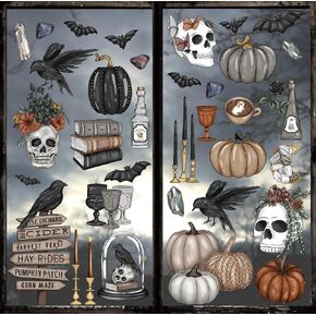 76Pcs Halloween Window Clings Gothic Skull Pumpkin Crow Window Sticker Double-Sided Window Decal for Glass Mirror Decor, 9 Sheet