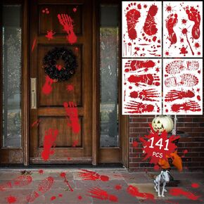 141 Pcs Bloody Footprints Floor Stickers Scary Halloween Decorations Bloody Footprints Floor Clings Decals for Outdoor Indoor Halloween Party Supplies