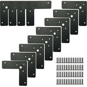 12PCS Black Flat Corner Brace , 4"×4"×1¼" L Flat Shape Braces Corner Bracket Mending Plate with 60 Screws for Wooden House, Metal Fixing Joining Bracket Support Brace for Shelves,Furniture and Cabinet