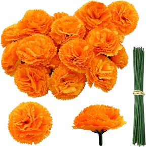 50 قطعة من رؤوس زهور القطيفة مع سيقان، زهور صناعية من القطيفة الحريرية لـ Dia De Los Muertos، مجموعة زهور سيمباسوشيل البرتقالية ليوم المذبح الميت Ofrenda، ديوالي، الحفلات، الهالوين، ديكور المنزل in Kuwait