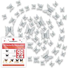 48pcs White 3D Butterfly Wall Decals - 3 Sizes Butterflies Décor for Wall Removable Mural Stickers Home, Party, Cake and Room Decoration Kids Girl Boy Bedroom Decor (White, 48)