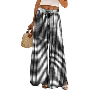 YESNO Women Summer Boho Palazzo Pants 2024 High Waist Wide Leg Floral Casual Cotton Lounge Trousers with Pockets PP0