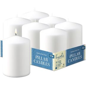 HYOOLA White Pillar Candles 3x7 Inch - Unscented Pillar Candles - 6-Pack - European Made