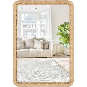 ULIKE Rattan Mirror for Bathroom, 24x36 Inch Rectangle Wicker Mirrors for Wall, Boho Mirror for Wall Decor with Wood Frame, Decorative Nursery Mirror for Bedroom, Living Room, Entryway