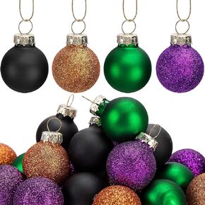 Watayo 24 Pcs Halloween Balls Glass Ornaments- 1" Mini Glitter Glass Balls Hanging Ornaments- Small Halloween Balls Tree Ornaments for Party Haunted House Christmas Tree Decor