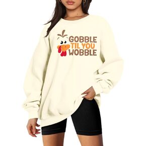 UNIQUEONE Thanksgiving Sweatshirt Women Turkey Tshirt: Gobble Til You Wobble Shirt Oversized Fall Graphic Pullover Top