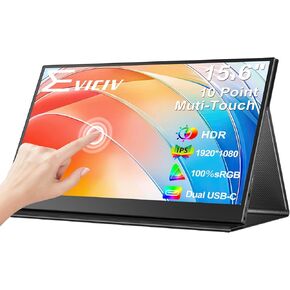 EVICIV Portable Monitor Touchscreen 15.6", FHD 1080P IPS 10-Point Touch Screen Monitor with Stand Cover & Speakers, HDMI USB C Eye-Care Travel External Monitor for Laptop Computer PC Phone Switch