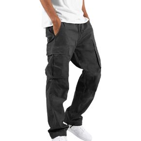 Men's Cargo Pants Cotton Drawstring Joggers Sweatpants Relaxed Fit Athletic Pants Casual with Adjustable Bottom Hems