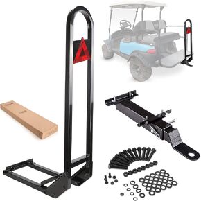 10L0L Golf Cart Rear Seat Safety Grab Bar & Trailer Hitch with Receiver Universal Fits Yamaha,Club Car, EZGO,Street Legal Heavy Duty Grab Bar w/Triangle Safety Sign