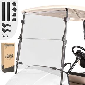 10L0L Golf Cart Windshield, Folding EZGO TXT Windscreen, Thick Golf Cart Windscreen kit, Upgrade Polycarbonate (PC) High Strength Impact Resistance, Fits EZGO TXT 1995-2013