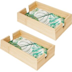 Napkin Holder Hand Towel Holder Tray, Guest Paper Towel Holder Disposable, Flat Napkin Holder for Bathroom, Kitchen, Restaurant, Farmhouse, 2Pcs Bamboo (9.5 inch x 5.5 inch x 2.5 inch)