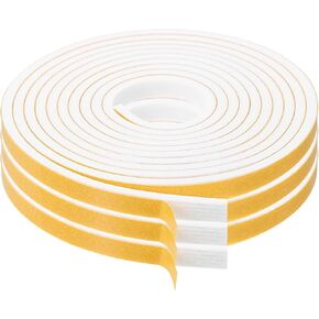 uxcell 3 Rolls Foam Weather Stripping, 3/8" Wide X 1/8" Thick X 6.56 Ft Door Seal Strip Adhesive Foam Tape White Insulation Strip for Door Window