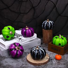 Halloween Pumpkin Decorations Set of 6 Halloween Artificial Pumpkins Black Purple Green Fake Pumpkin Centerpieces for Home Party Table Decor