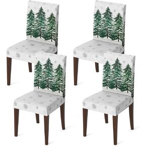 Horaldaily 4PCS Christmas Dining Chair Covers,Watercolor Christmas Pine Trees Stretch Removable Washable Slipcover Chair Protector for Dining Room Home Decor