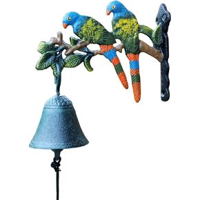 Cast Iron Decorative Door Bell, Outside Door Decoration Hanging Hand Bell - Cast Iron Dinner Bell for Outside, Parrot, Small Size, Hanging Dinner Bell for Playhouse Outside, Decoration