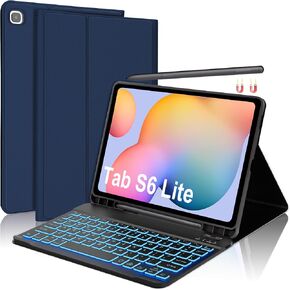 Galaxy Tab S9 FE Case with Keyboard, Detachable Bluetooth Keyboard with Multi-Touch Trackpad, 7 Colors Backlit, Smart Folio Cover with S Pen Holder for Samsung Galaxy Tab S9 Fe 10.9"/S9 11 Inch, Grey