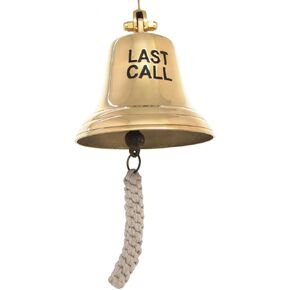 Large Brass Bartender Last Call Tip Bell Wall Mount Bar Pub Man Cave Decor
