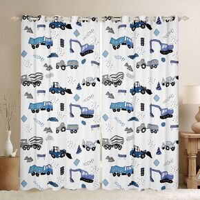 Truck Curtains Excavator Bulldozer Blackout Curtains for Bedroom, Construction Cement Mixer Curtains & Drapes, Big Wheel Car Kids Car Theme Room Decor, Hand Drawn Window Treatments 2 Panels 38"Wx54"L