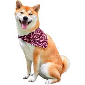 Shiba Inu Dog Karakusa Bandana كبير مع شعارات Kawaii Shibaken وشعارات Shiba Kanji مريح وقابل للغسل وقابل للتمدد وشاح للحيوانات الأليفة بحجم طباعة على جانب واحد (أحمر)