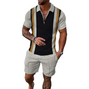 Men’s Short Sets Outfits 2 Piece Summer Tracksuit Short Sleeve Polo Shirt Shorts Set Casual Sport Suit