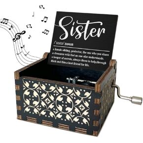 Sister Definiton Wooden Music Box Birthday Gifts for Sisters Vintage Hand Crank Music Boxes U R My Sunshine Music Boxes for Women Unique Sister Gifts for Mothers Day Christmas Thanksgiving - DH438