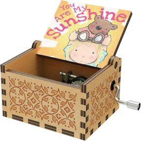 You are My Sunshine Heart Music Boxes,Wooden Hand Crank Engarved Antique Musical Box Gift for Children/Friends/Lovers/Mother,Valentine/Birthday/Christmas Day Presents (Wood-Heart)