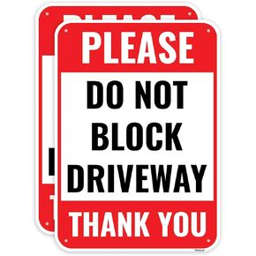 2PC Do Not Block Driveway Sign, 14 x 10 Inches - Aluminum - Active Driveway No Parking Dont Block Driveway Sign