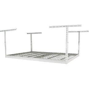 MonsterRax Overhead Garage Storage Racks 4x6, Ceiling Mounted Shelving, Adjustable Hanging Storage Organizer, Heavy Duty Steel, Holds 500 Pounds, Color: White, Adjusts 18"-33" off Ceiling